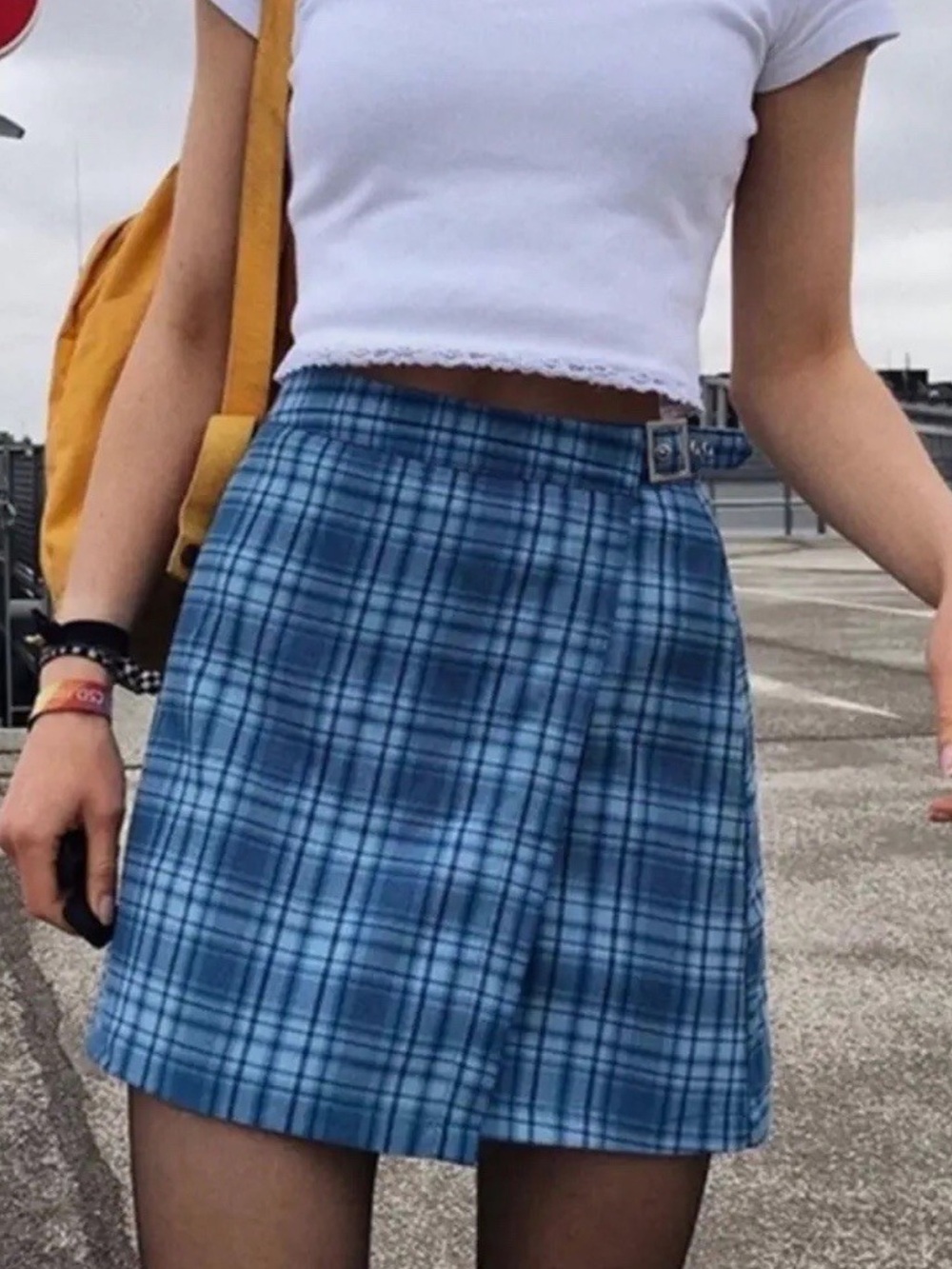 Brandy Melville J. GALT Emerson Plaid Mini Skirt in Blue